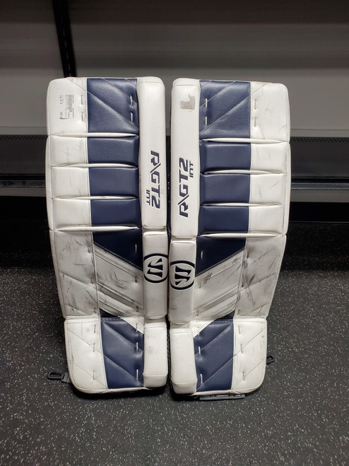 Vist Large View of Product Image Which is Used Warrior RGT2 30+1 Goalie Leg Pads Inter White 30"