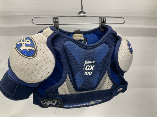 Vist Large View of Product Image Which is Used Hespeler BASIX GX 100 Youth Shoulder Pads SM 11836-S000028725