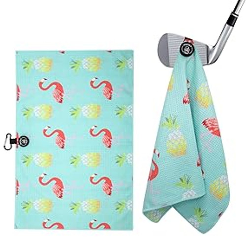 Vist Large View of Product Image Which is New Montela Microfiber Waffle Fabric Magnetic Golf Towel Pink Flaming Pattern 11805-972MONTELA