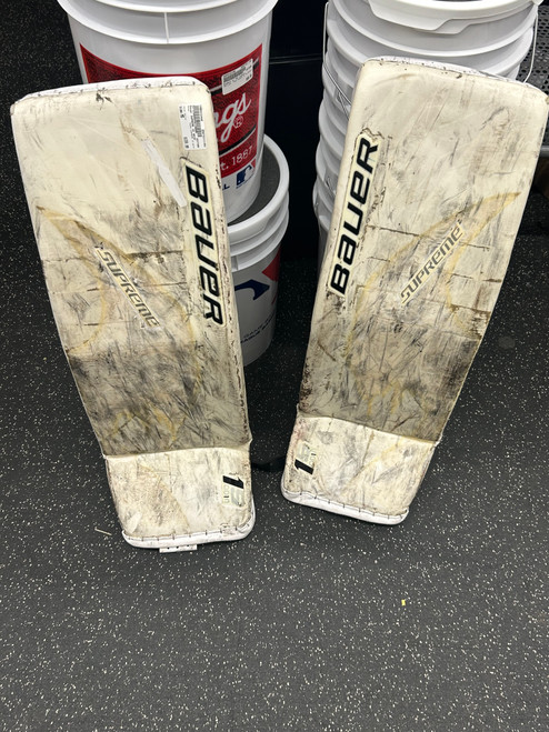 Vist Large View of Product Image Which is Used Bauer SUPREME 1S OD1N Goalie Leg Pads Senior White MD 11162-S000432488