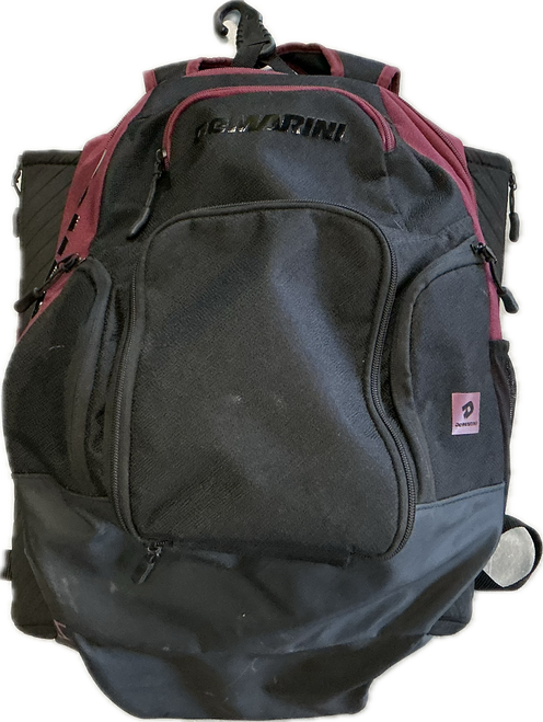 Vist Large View of Product Image Which is Used Demarini PLAYERS BACKPACK BB/SB Player Backpack Black And Wine Red