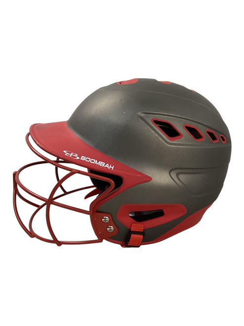 Vist Large View of Product Image Which is Used BoomBah BATTING HELMET W/MASK Batting Helmet w/Mask Grey