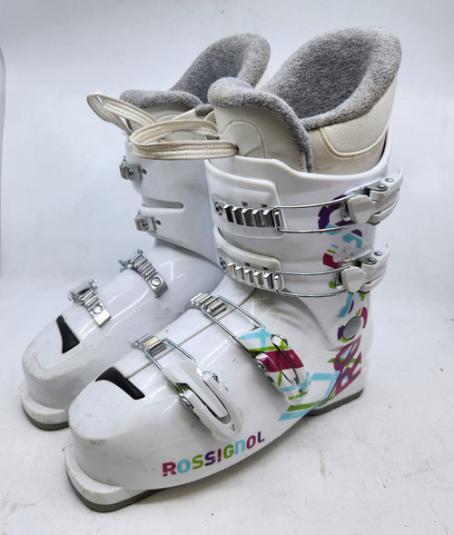 Vist Large View of Product Image Which is Used Rossignol FUN GIRL 4 Womens DH Ski Boot White 255 MP - M07.5 - W08.5 10589-S000416182