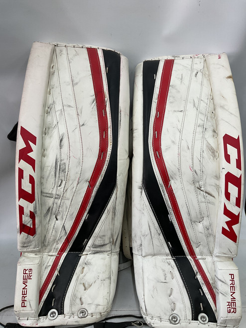 Vist Large View of Product Image Which is Used CCM PREMIER R1.9 Goalie Leg Pads Senior White 29" 11871-S000019566