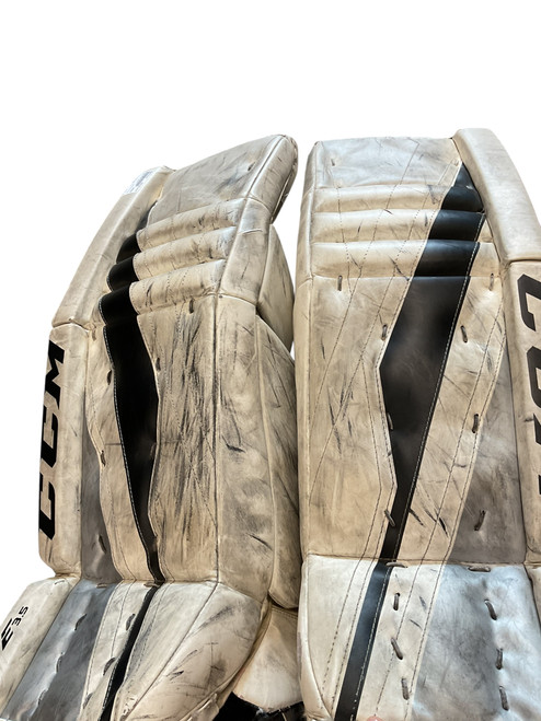 Vist Large View of Product Image Which is Used CCM E3.5 28+1 Goalie Leg Pads Junior Black And White 28" 11814-S000376240