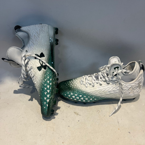 Vist Large View of Product Image Which is Used Under Armour Adult FB Cleats Green And White Senior 11 11878-S000021813