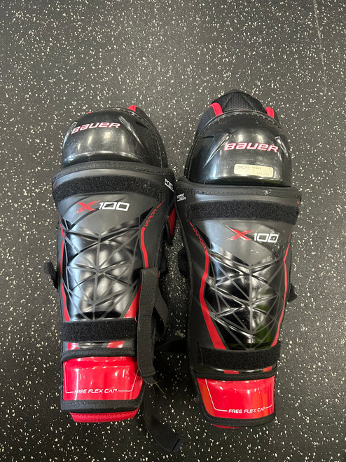 Vist Large View of Product Image Which is Used Bauer X100 Senior Shin Guards Black 14" 11849-S000029969