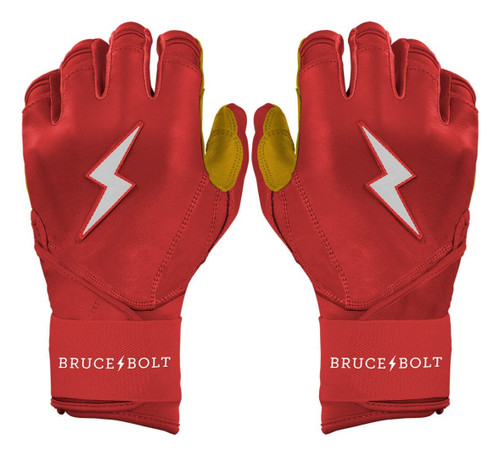 Vist Large View of Product Image Which is New YOUTH RED PREMIUM PRO LONG CUFF BRUCE BOLT BATTING GLOVES