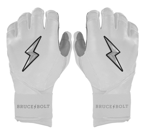 Vist Large View of Product Image Which is New ADULT WHITE PREMIUM PRO CHROME SERIES LONG CUFF BATTING GLOVE BRUCE BOLT