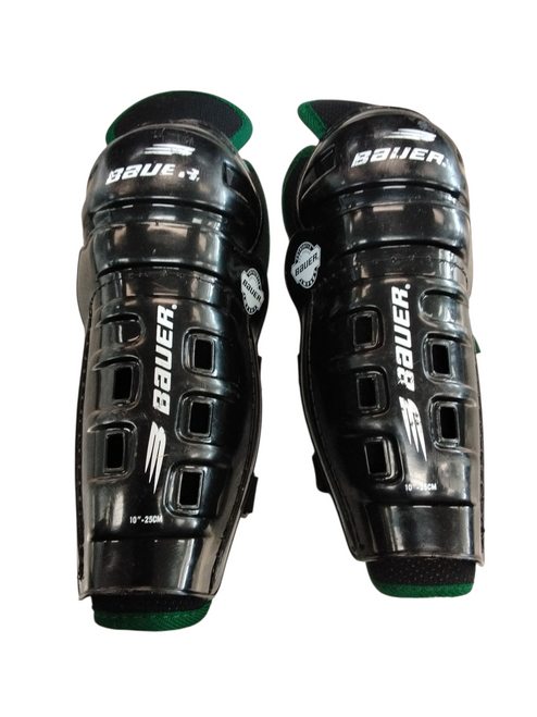 Vist Large View of Product Image Which is Used Bauer SG300J Junior Shin Guards Black 10"