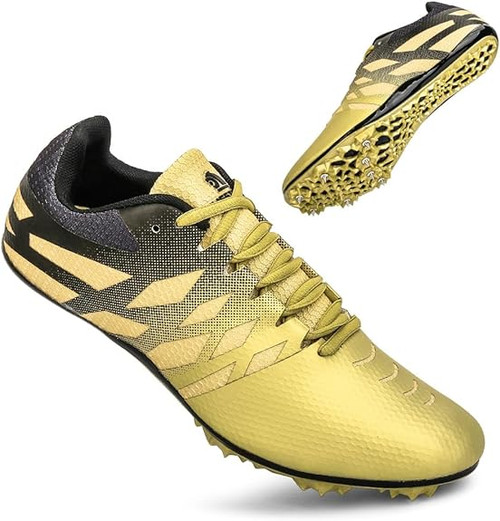 Vist Large View of Product Image Which is New Thestron Track and Field Sprint Spikes Men's US 6.5 Black and Gold