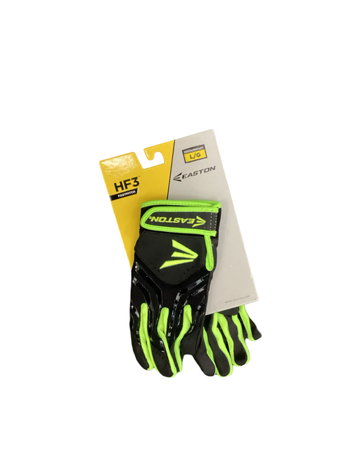 Vist Large View of Product Image Which is Used Easton BB/SB Batting Gloves Black And Neon Green LG
