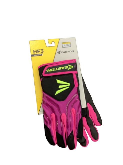 Vist Large View of Product Image Which is Used Easton BB/SB Batting Gloves Black And Purple LG