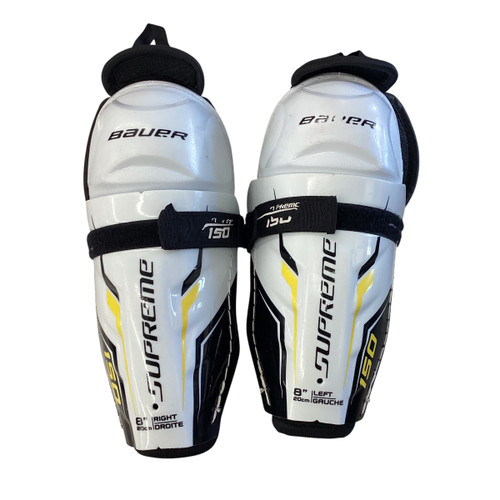Vist Large View of Product Image Which is Used Bauer SUPREME 150 Youth Shin Guards White 8"