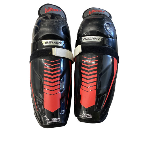 Vist Large View of Product Image Which is Used Bauer LIL SPORT Junior Shin Guards Black 11"