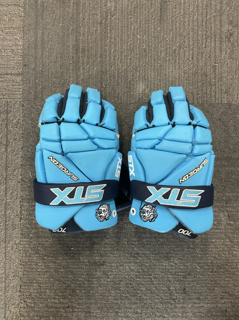 Vist Large View of Product Image Which is Used STX SURGEON 700 UNC Lacrosse Gloves Mens Carolina Blue LG 11614-S000218163
