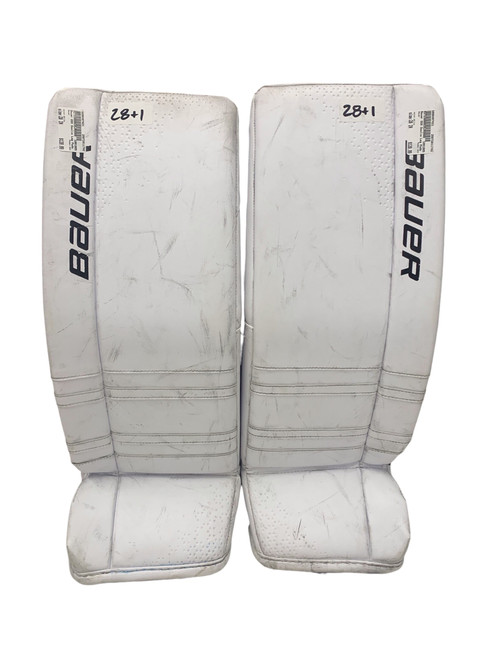 Vist Large View of Product Image Which is Used Bauer GSX Goalie Leg Pads Junior White 28+1” 11742-S000497421