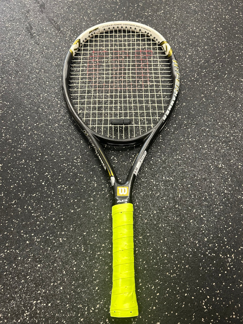 Vist Large View of Product Image Which is Used Wilson HYPER HAMMER 5.3 Adult Tennis Racquet Black 3 3/8"