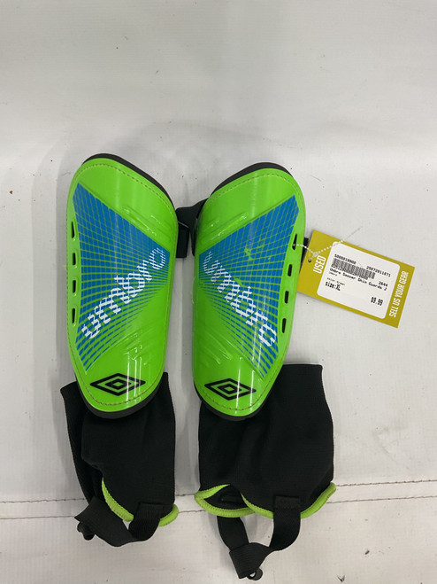 Vist Large View of Product Image Which is Used Umbro Soccer Shin Guards Junior Green XL 11871-S000019900