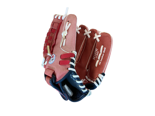 Vist Large View of Product Image Which is Used Rawlings BLUE JAYS BB/SB Glove RH Throw Red 12"