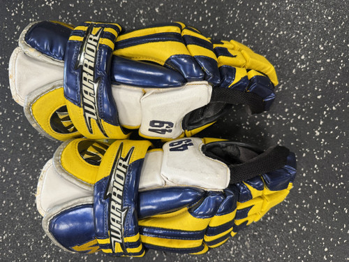 Vist Large View of Product Image Which is Used Warrior MICHIGAN Lacrosse Gloves Mens Navy Blue 13"