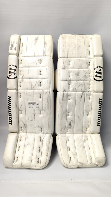 Vist Large View of Product Image Which is Used Warrior RITUAL G3 JR LEG PADS Goalie Leg Pads Junior White 26"