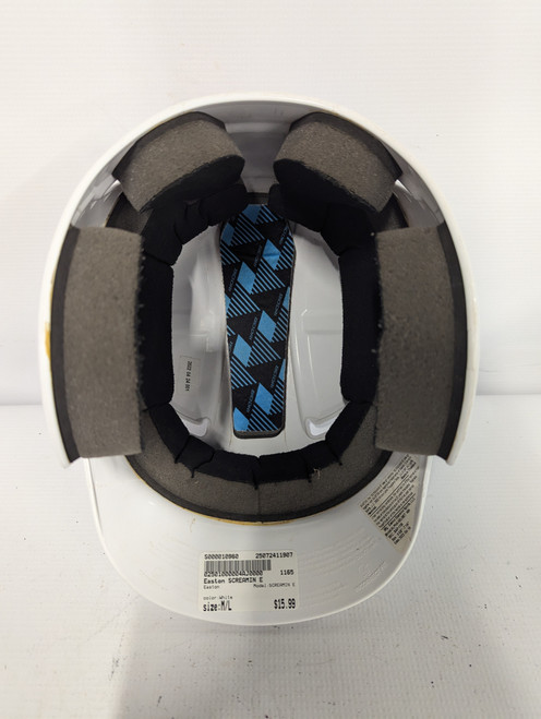 Vist Large View of Product Image Which is Used Easton SCREAMIN E Batting Helmet No Mask White M/L