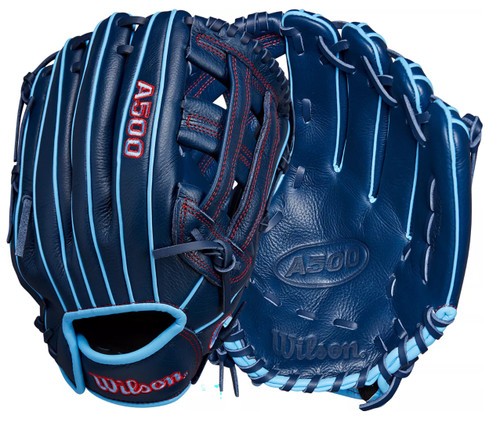 Vist Large View of Product Image Which is Used Wilson A500 BB/SB Glove RH Throw Navy Blue 12" 11851-S000035499