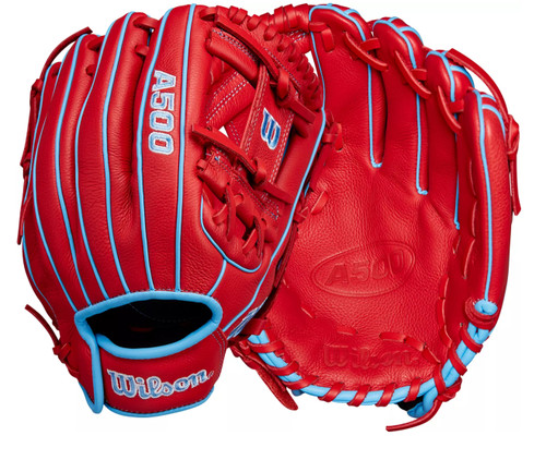 Vist Large View of Product Image Which is Used Wilson A500 BB/SB Glove RH Throw Red 11 1/2" 11851-S000035501