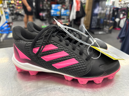 Vist Large View of Product Image Which is Used Adidas PURE HUSTLE SOFTBALL BB/SB Cleats Black And Pink Junior 04.5