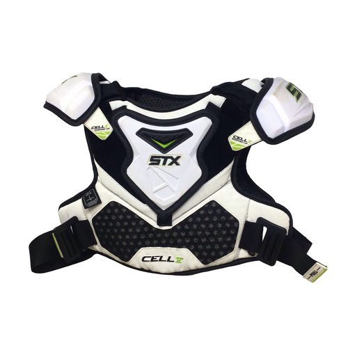 Vist Large View of Product Image Which is Used STX CELL V Lacrosse Shoulder Pads White Junior