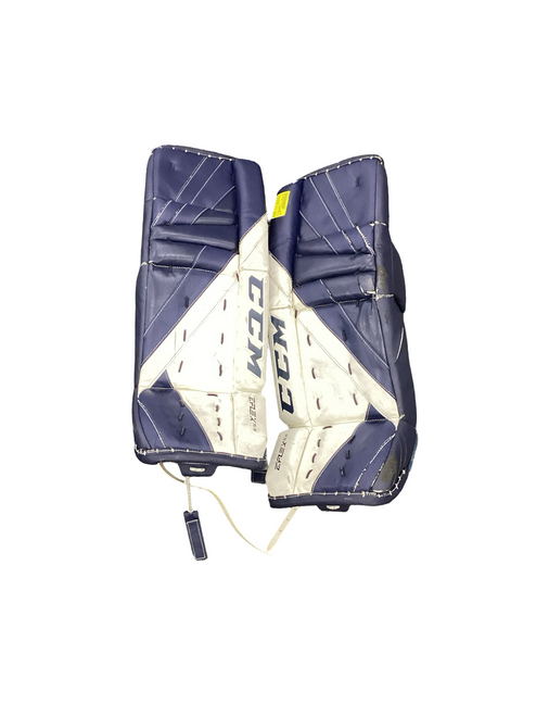 Vist Large View of Product Image Which is Used CCM EFLEX 5.5 Goalie Leg Pads Youth Navy Blue 26"