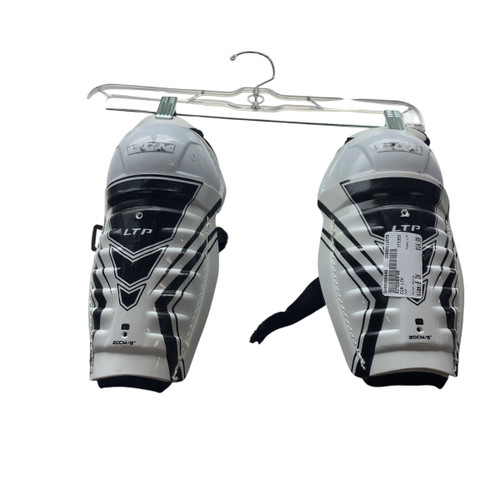 Vist Large View of Product Image Which is Used CCM LTP Junior Shin Guards White 8"