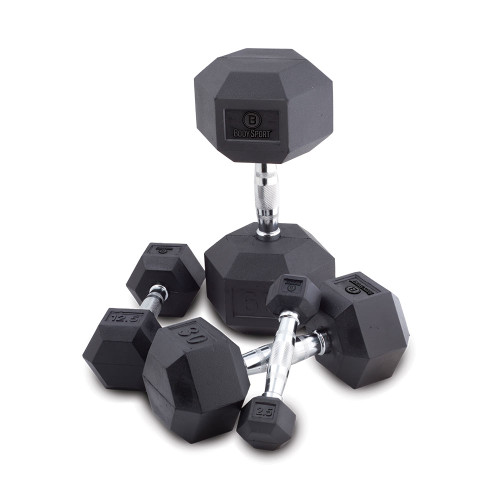 Vist Large View of Product Image Which is Used BodySport HEX DUMBELL RUBBERCOAT 15LB Hex Dumbbell (Each) 15 lb