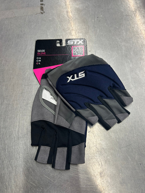 Vist Large View of Product Image Which is Used STX SEIZE Lacrosse Gloves Womens Navy Blue LG