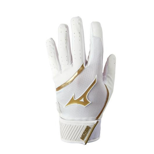 Vist Large View of Product Image Which is New Mizuno MVP BB/SB Batting Gloves White And Gold XXS