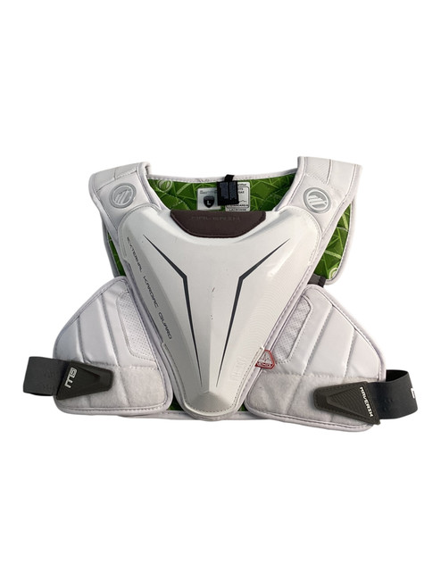 Vist Large View of Product Image Which is Used Maverik EXTERNAL KARDIAC GAURD Lacrosse Shoulder Pads White LG