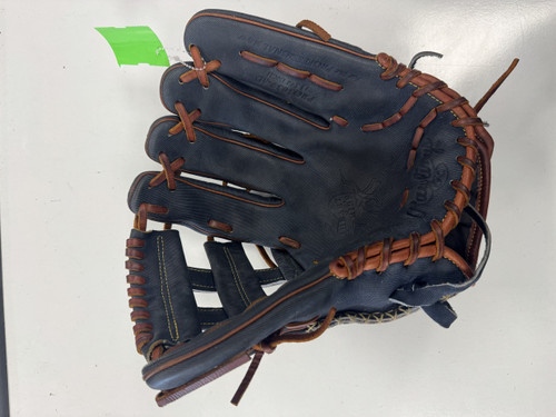 Vist Large View of Product Image Which is Used Rawlings HEART OF THE HIDE BB/SB Glove RH Throw Navy Blue 12 3/4"