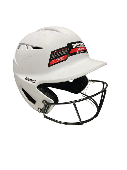 Used Marucci HELMET W/ MASK Batting Helmet w/Mask White LG 11834-S000038680 Vist Large View of Product Image Which is Used Marucci HELMET W/ MASK Batting Helmet w/Mask White LG