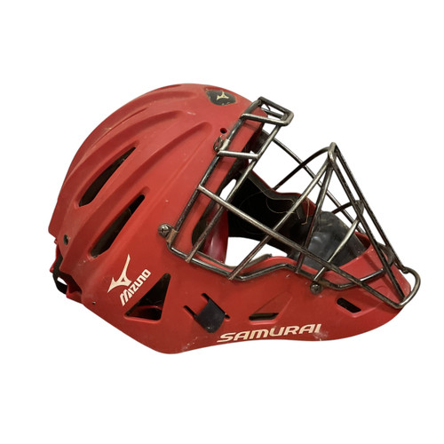 Vist Large View of Product Image Which is Used Mizuno SAMURAI Catchers Helmet w/Mask Red One Size