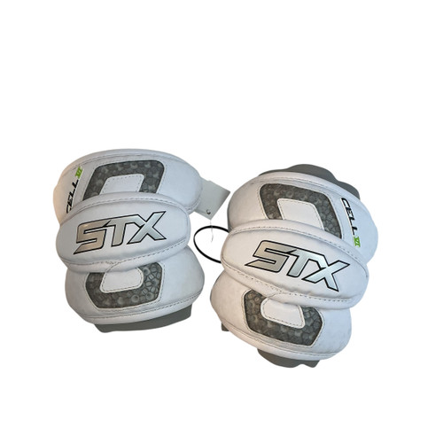 Vist Large View of Product Image Which is Used STX CELL VI LAX ELBOW Lacrosse Arm Pads/Guards White MD