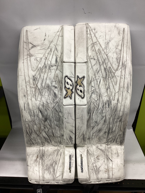 Vist Large View of Product Image Which is Used Brians GNETIK 8.0 Goalie Leg Pads Senior White 35" 11851-S000035990