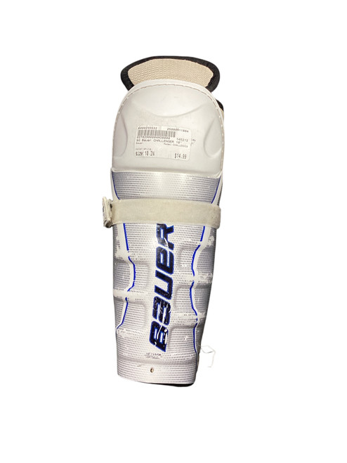 Vist Large View of Product Image Which is Used Bauer CHALLENGER Junior Shin Guards White 10"