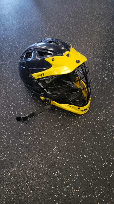 Vist Large View of Product Image Which is Used Cascade CPXR Lacrosse Helmet Navy Blue And Yellow One Size