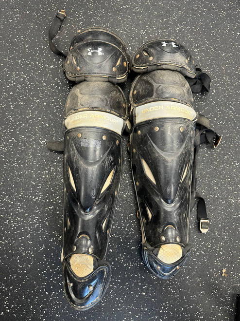 Vist Large View of Product Image Which is Used Under Armour SHIN GUARDS Catchers Leg Guards Black Adult