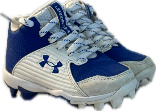 Vist Large View of Product Image Which is Used Under Armour BB/SB Cleats White And Royal Blue Youth 08.0