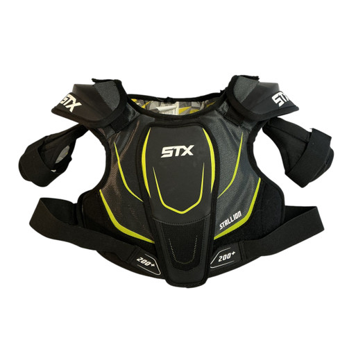 Vist Large View of Product Image Which is Used STX AD LG STX STALLION 200+ SHIELD Lacrosse Shoulder Pads Black LG
