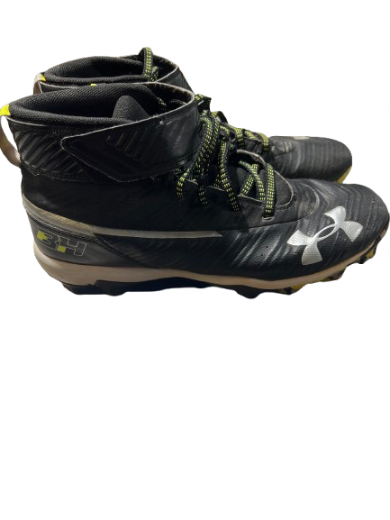 Vist Large View of Product Image Which is Used Under Armour BRYCE HARPER BB CLEAT J 05.5 BB/SB Cleats Black And Neon Green Junior 05.5