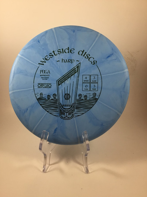 Vist Large View of Product Image Which is Used Westside ORIGIO HARP Disc Golf Putter Royal Blue 176g