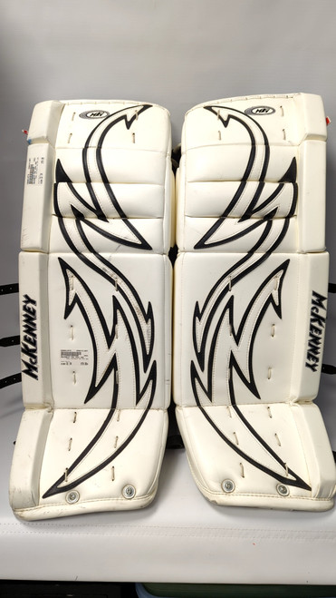 Vist Large View of Product Image Which is Used MCKINNLEY PRO SPEC 890 Goalie Leg Pads Senior White 32"